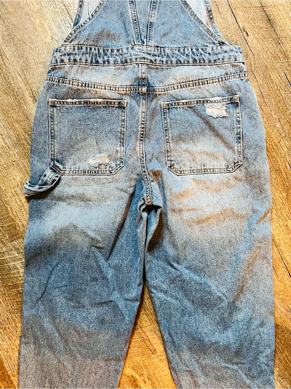 Arizona Jean Co Distressed Denim Bib Overalls Medium Relaxed Carpenter Y2K - Picture 9 of 13